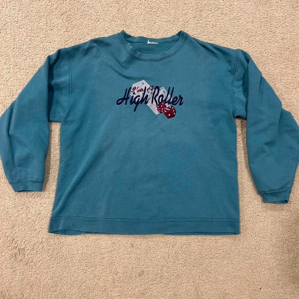 High Roller Vegas Type White Sweat Shirt embroidered large
